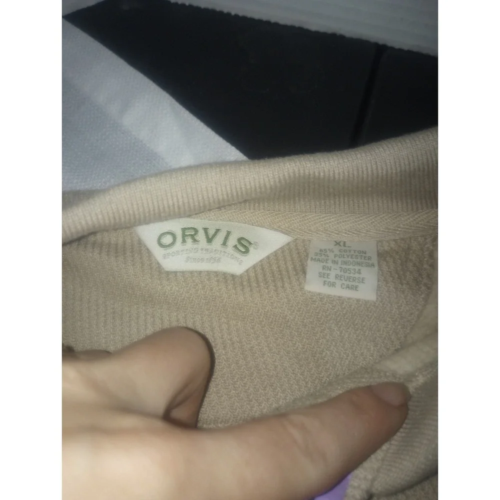 Orvis Pullover Sweater Button Khaki XL Cotton Camel‎ Color Elbow Pads